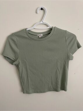 220 Garage Ribbed Sage Green Crop Tee - Women